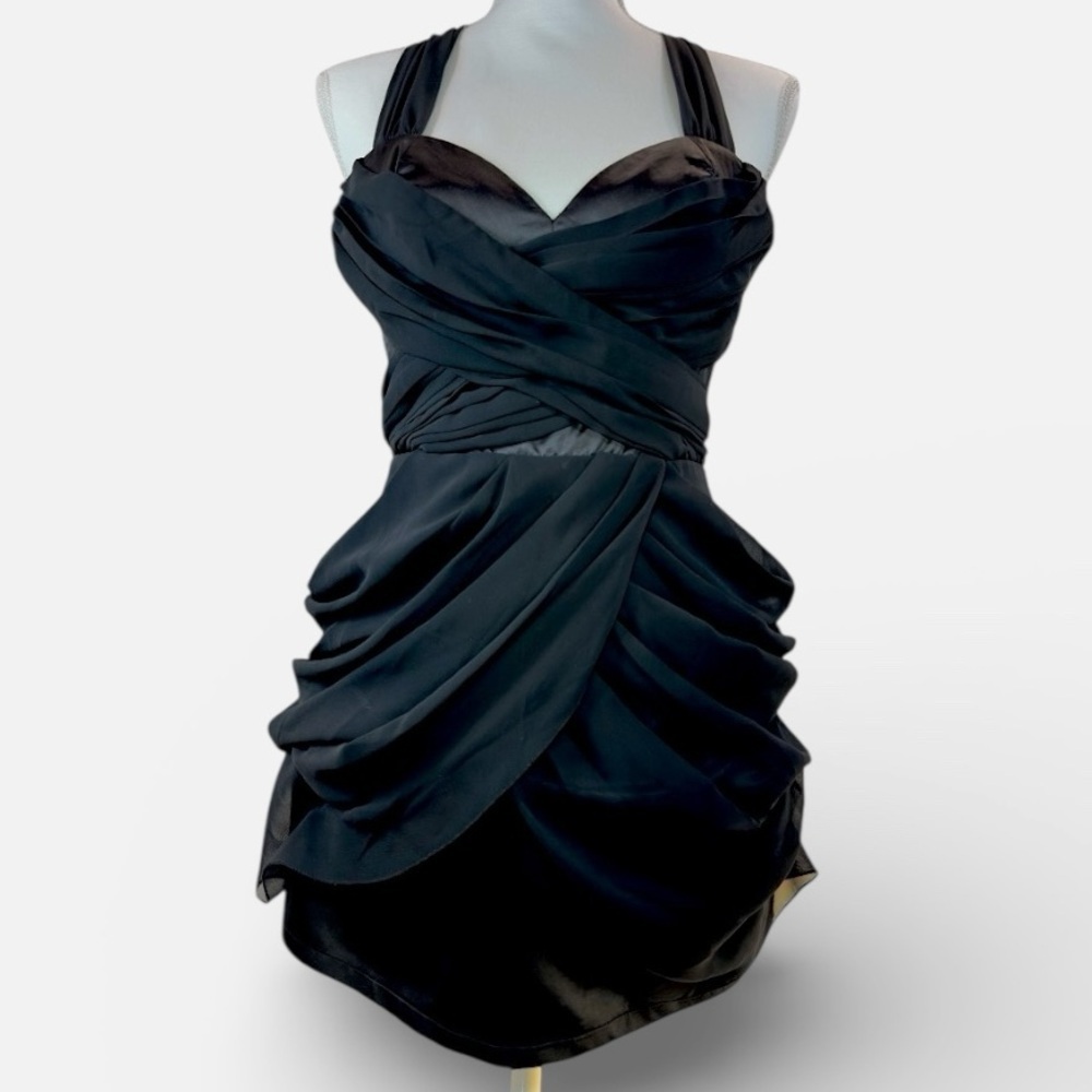 Walter Baker Black Wrap Tie Bow Mini Open Back Dress with Boning Cocktail XS